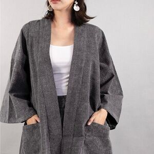 Gray Open Front Kimono Cardigan